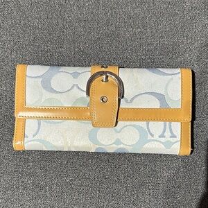 Vintage Coach Signature C Jacquard Buckle Envelope Wallet Khaki Yellow Y2K